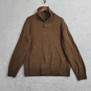 J.Crew Mens Brown Merino Wool & Nylon Shawl Collar Sweater Size L  27CT